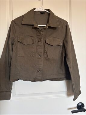 Express Olive Utility Jacket with Chest Flap Pockets